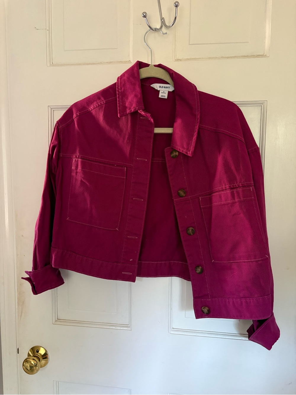 Old Navy Women's Deep Pink Magenta Cropped Jean Jacket -Petite